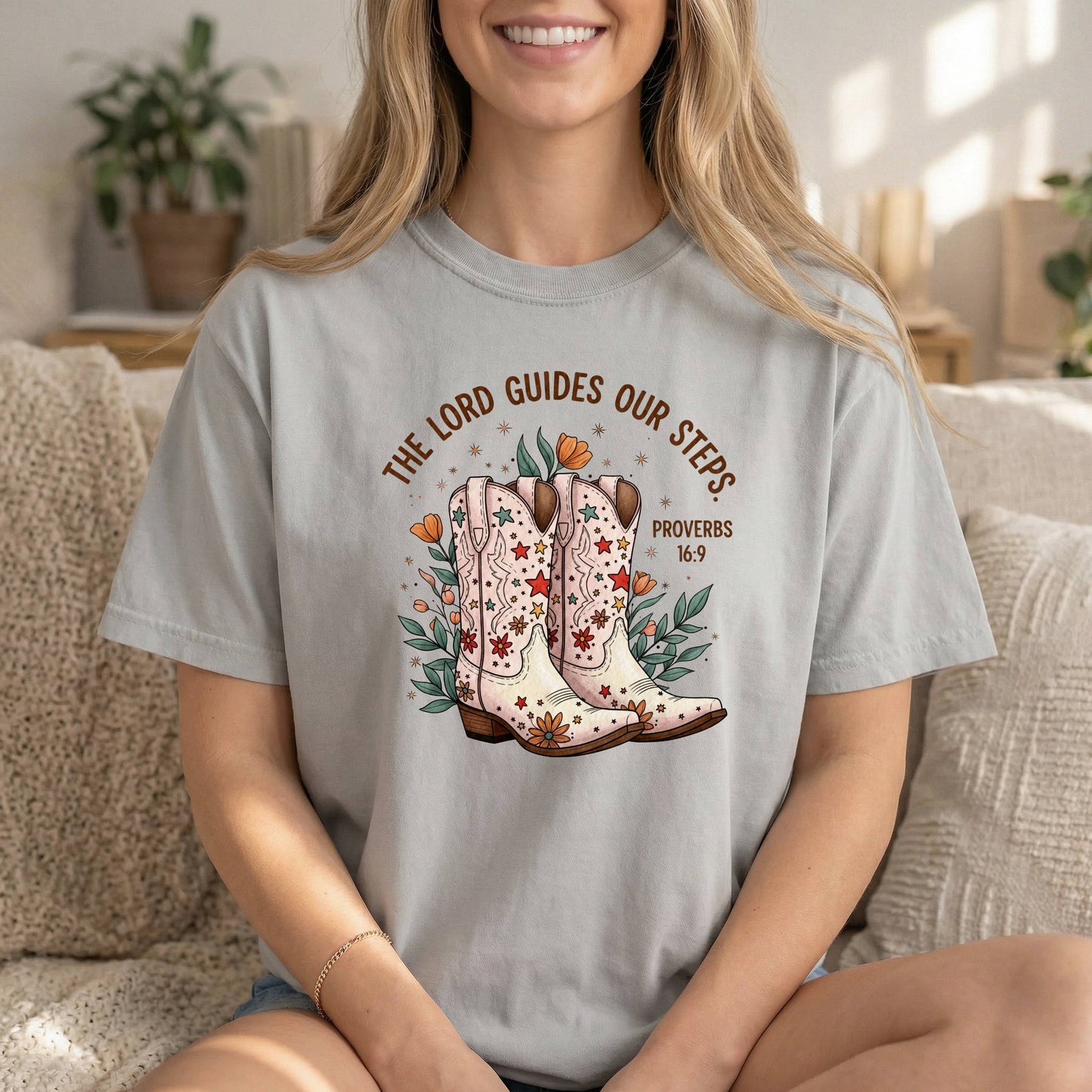Comfort Colors Cowgirl T-Shirt | God guides my steps Proverbs 16:9 | Inspirational Religious Tee for Women | Bible Verse, Spiritual Gift