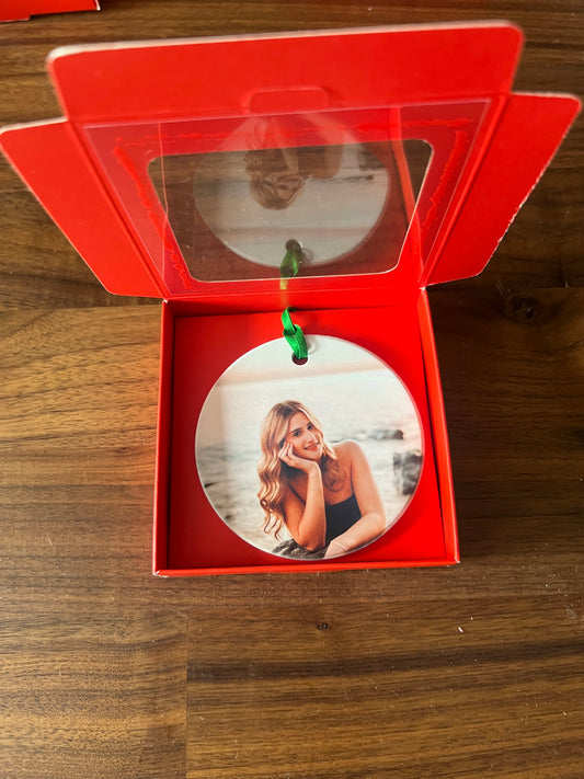 Ceramic photo Christmas ornament with 2025 charm
