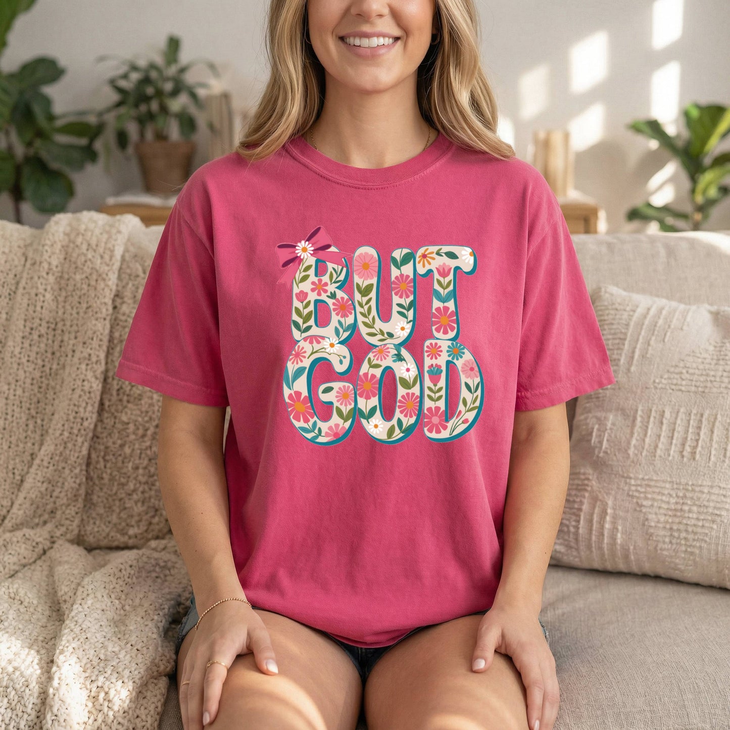 But God – Floral Christian T Shirt, Soft Cotton Faith Apparel, Inspirational Bible Verse Tee