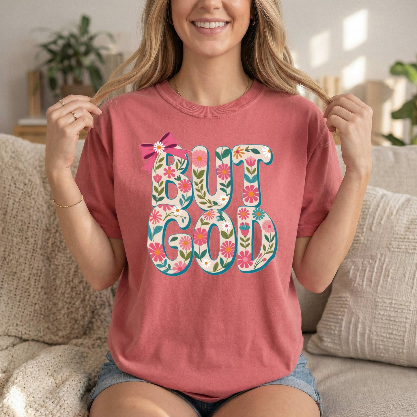 But God – Floral Christian T Shirt, Soft Cotton Faith Apparel, Inspirational Bible Verse Tee