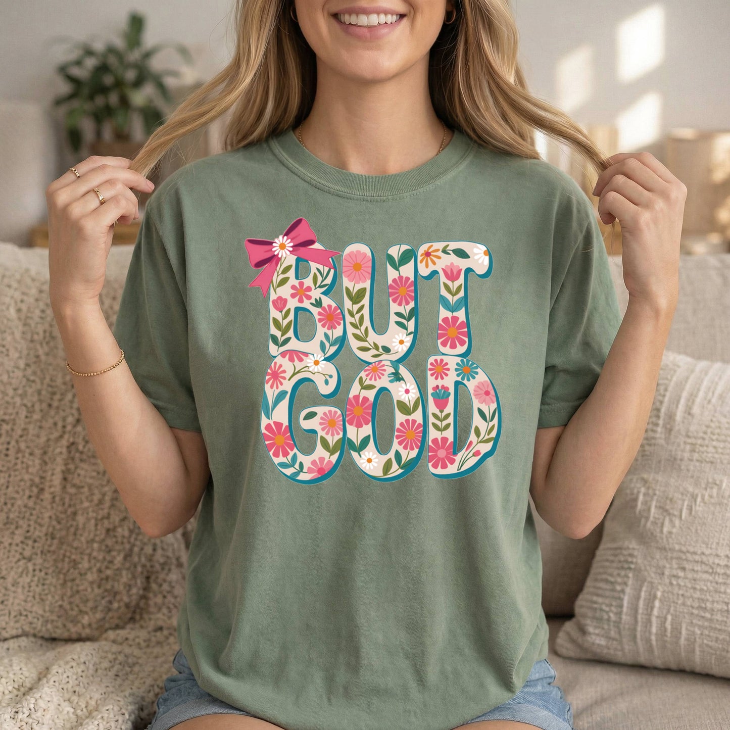 But God – Floral Christian T Shirt, Soft Cotton Faith Apparel, Inspirational Bible Verse Tee