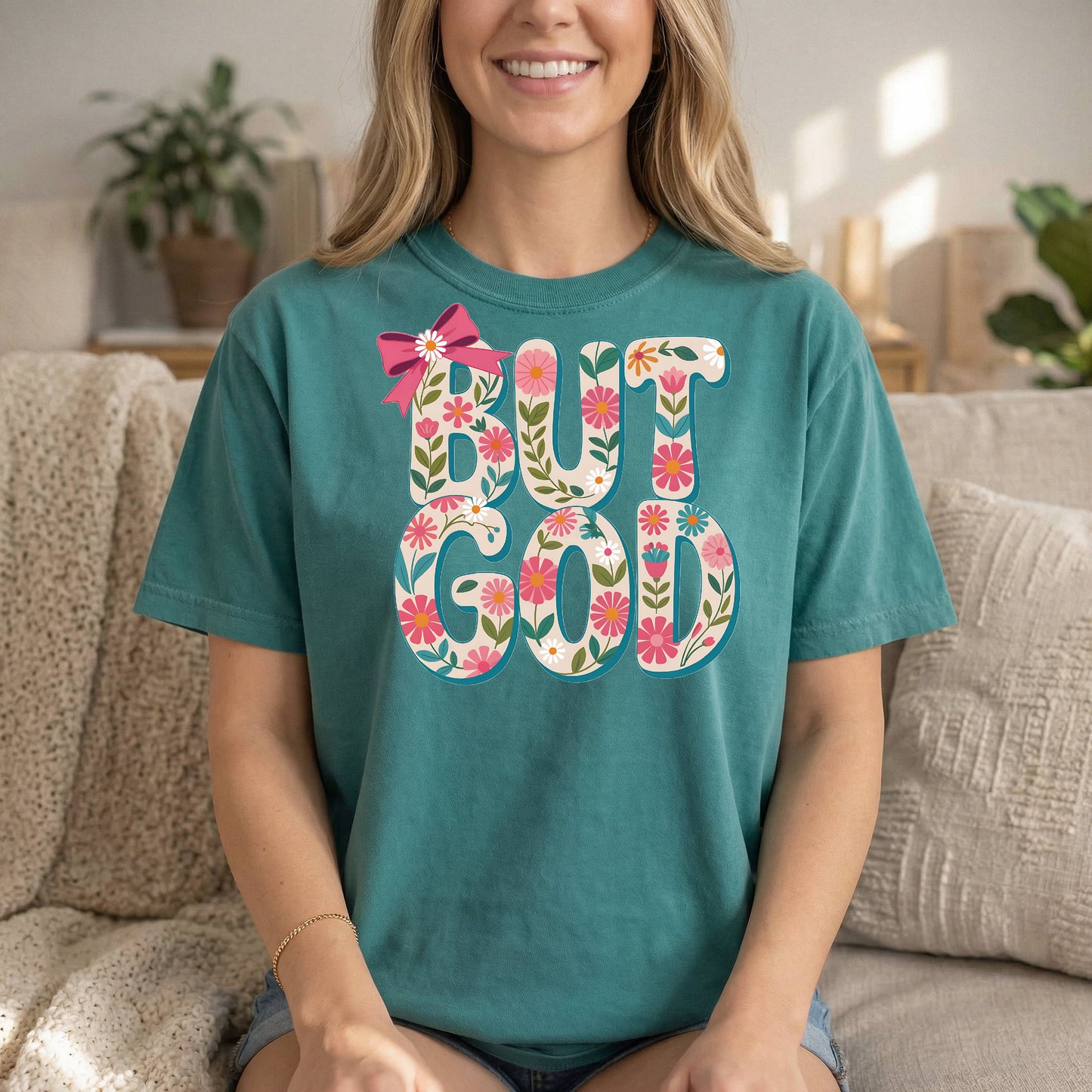 But God – Floral Christian T Shirt, Soft Cotton Faith Apparel, Inspirational Bible Verse Tee